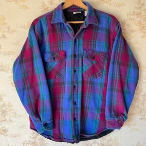 Vintage 90s Purple Plaid Five Brother Quilted Flannel Shacket | Size L (23x27)